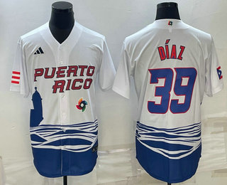 Men%27s Puerto Rico Baseball #39 Edwin Diaz 2023 White World Baseball Classic Stitched Jerseys->2023 world baseball classic->MLB Jersey
